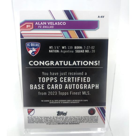 2023 Topps Finest MLS Autographs #A-AV Alan Velasco FC Dallas Auto - Picture 2 of 5